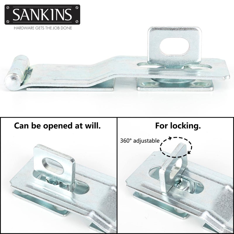 SANKINS 4-1/2"" Swivel Staple Safety Hasps, Gate Door Hasp Latches Safety Packlock Clasp Locking with Twist Knob for Fence, Gate, Cabinet, in Zinc Plated, 2 Pack - Image 4